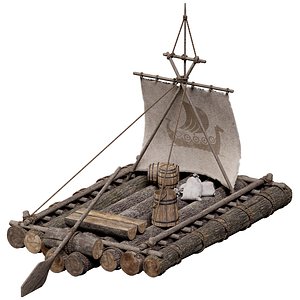 Medieval Wooden Raft Game Ready 3D