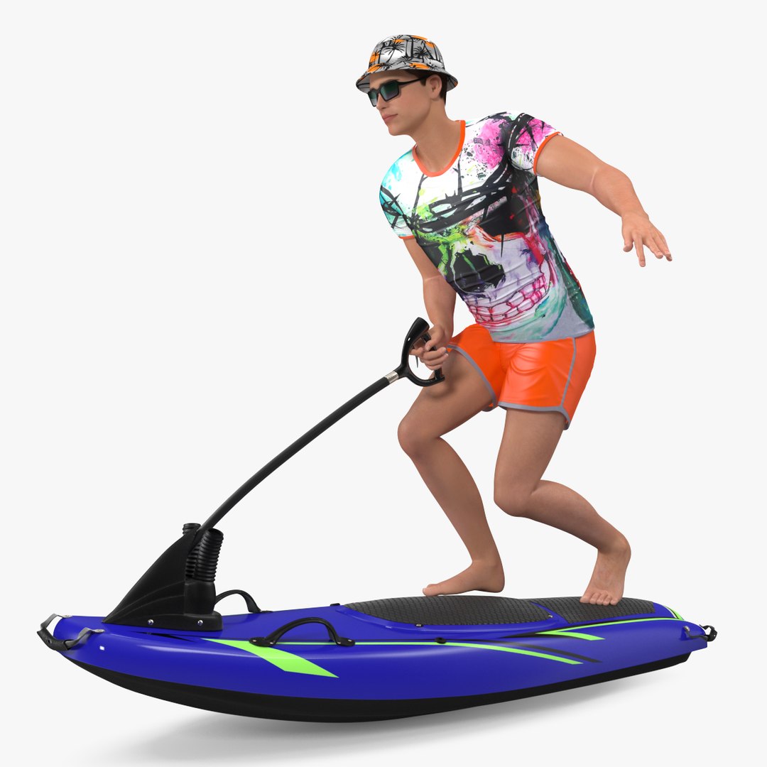 Man with Jet Surfboard 3D model preview