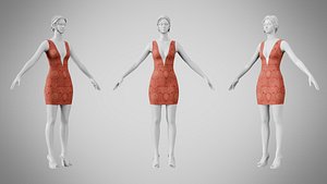 Dress 34 Crimson Mandala Brocade 3D model