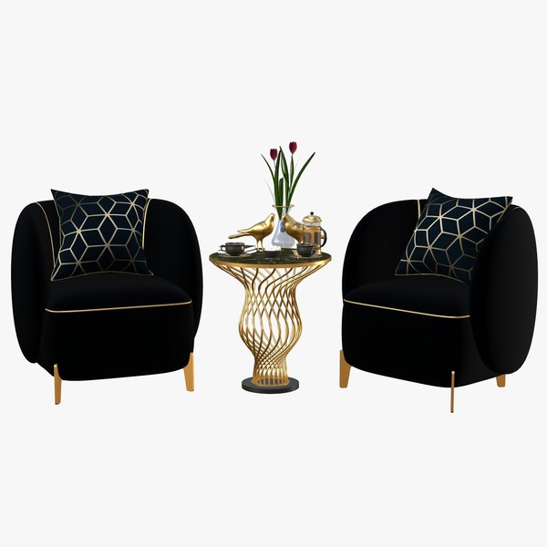 Gold Luxury Chair Coffee Table Set 3D model
