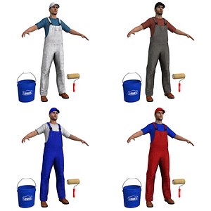 3d model pack paint worker man