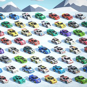 Tiny Sports Car Pack - 66 Low Poly Cute Toon Style Mini Racing Cars Chibi Style 3D