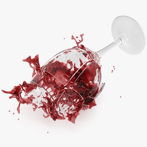3D Splashing Red Wine on Broken Glass model
