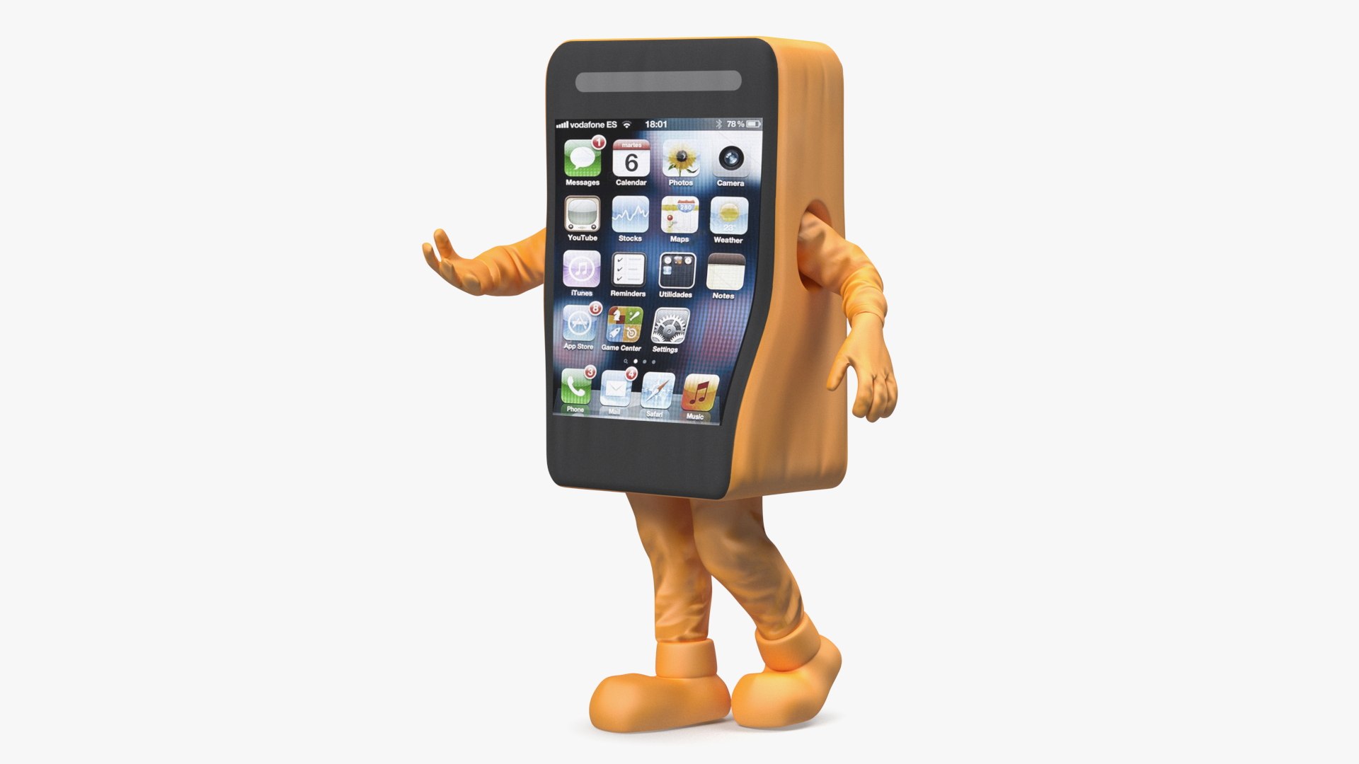 Orange IPhone Mascot Walking 3D model preview
