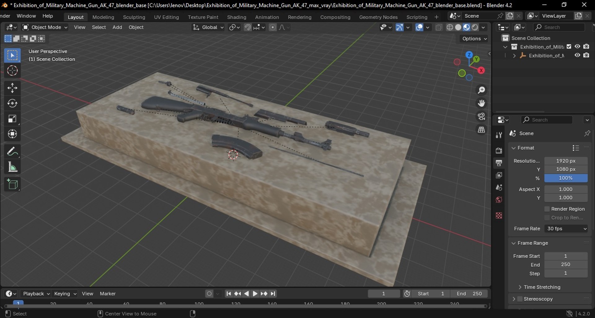 Exhibition of Military Machine Gun AK 47 3D model https://p.turbosquid.com/ts-thumb/Zq/H6k7eG/0P/exhibition_of_military_machine_gun_ak_47_1010/jpg/1744052483/1920x1080/fit_q87/885f82eb9cb5d77d4f25f992769b359e27ce1357/exhibition_of_military_machine_gun_ak_47_1010.jpg