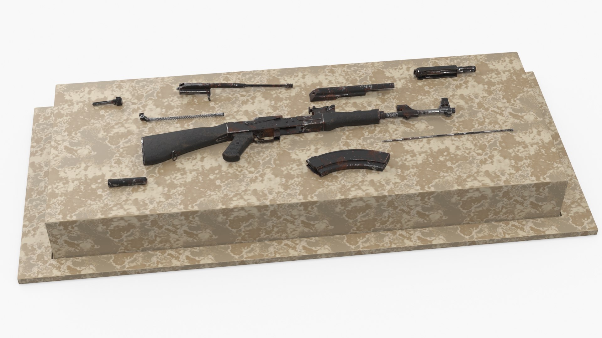 Exhibition of Military Machine Gun AK 47 3D model preview