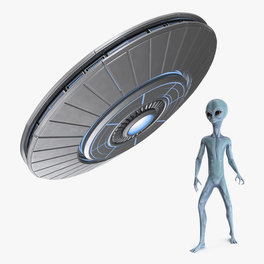 Space Alien with UFO Rigged Collection 3D model preview