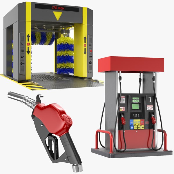 3D Three Detailed Gas Station Equipment