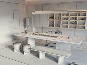 Modern Asian Tea Room Interior 3D Model 3D