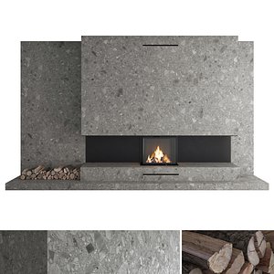 Decorative wall with fireplace set 35 3D model
