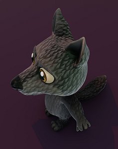 3D Cartoon Black Wolf Animated 3D Model model