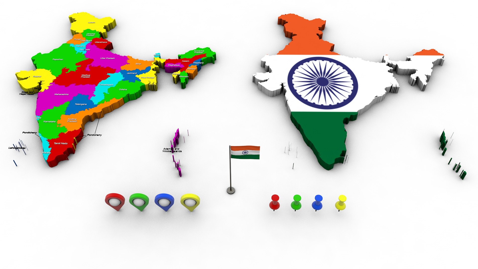 3D India Map - Political Regions And Flag Model - TurboSquid 2064555