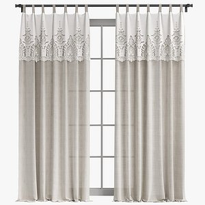 Linen curtains with lace 3 3D