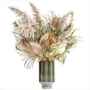 Bouquet Of Dried Flowers Vase Palm Leaf Pampas 302