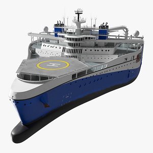 Marine Research Vessel with Side Lifeboat White and Blue