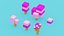 Ensemble d'arbres roses Low-poly modèle 3D