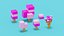 Ensemble d'arbres roses Low-poly modèle 3D