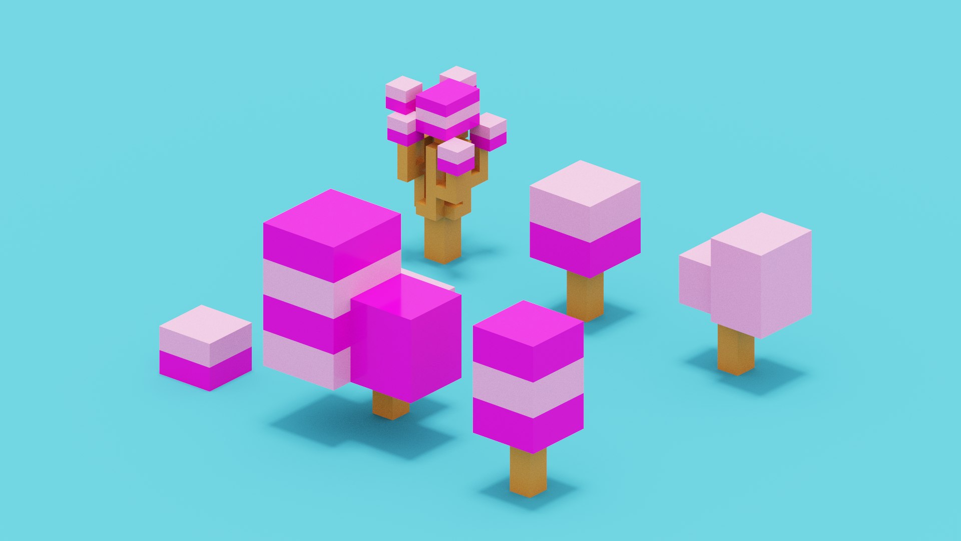3D Pink Tree Set Low-poly 3D Model - TurboSquid 2090747