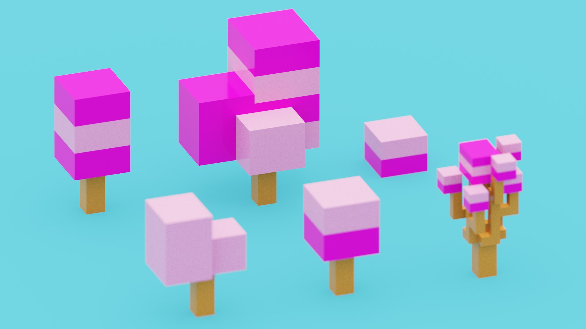 3D Pink Tree Set Low-poly 3D Model - TurboSquid 2090747