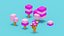 Ensemble d'arbres roses Low-poly modèle 3D