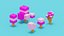Ensemble d'arbres roses Low-poly modèle 3D