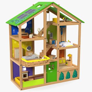 3D wooden dollhouse furnished doll