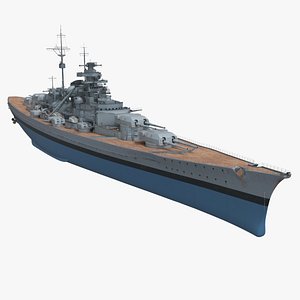 WWII Battleship with Light-Blue Lower Hull Camouflage Gray-Blue Simplified 3D model