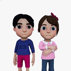 Toon Kids Character with Props 3D model