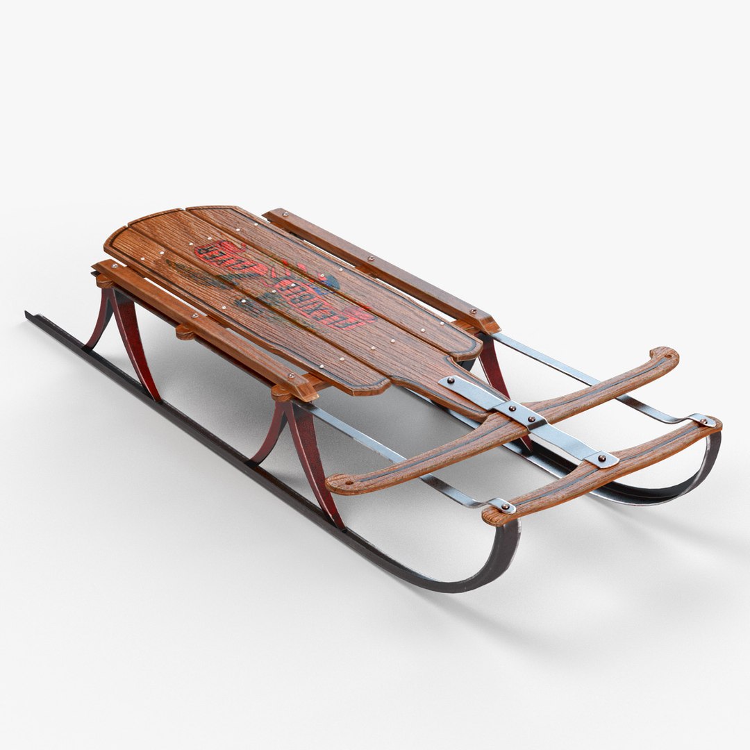 Vintage Wood Sled 3d Model