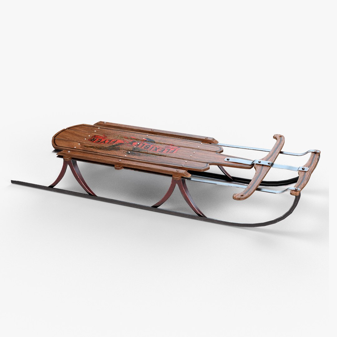 Vintage Wood Sled 3d Model