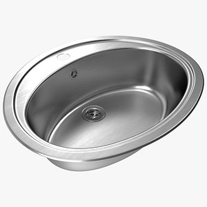 Oval Kitchen Sink with Overflow Drain 3D model