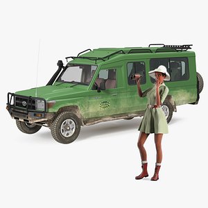 Toyota Land Cruiser Safari Rigged with Dark Skin Black Woman Collection 3D model