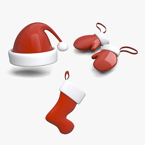 Christmas Bundle Hat  gloves Stockings 3D model