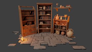 Medieval Bookcases Scene Asset 3D model