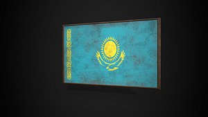 Old Picture Frame With Kazakhstan Flag - Game Ready PBR Low-poly 3D Model 3D model