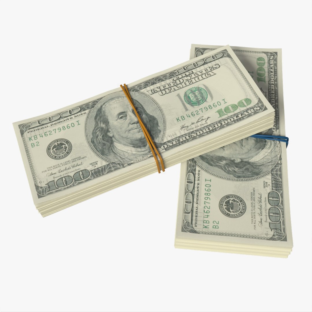 3D Model American Dollar Bundles Tied With Rubbers - TurboSquid 2105822