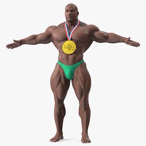 Afro American Bodybuilder Man T-Pose