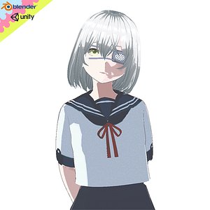Eyepatch Anime School Girl Fully Rigged