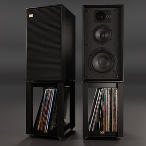 Wharfedale LINTON Heritage Loudspeaker Black and Stands with Vinyls 3D model