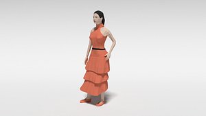 3D woman long dress modelled model