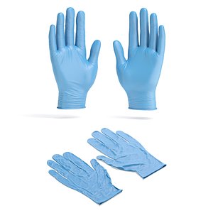 3D Blue Rubber Gloves 2 Types - disposable medicine nitrile protective glove model