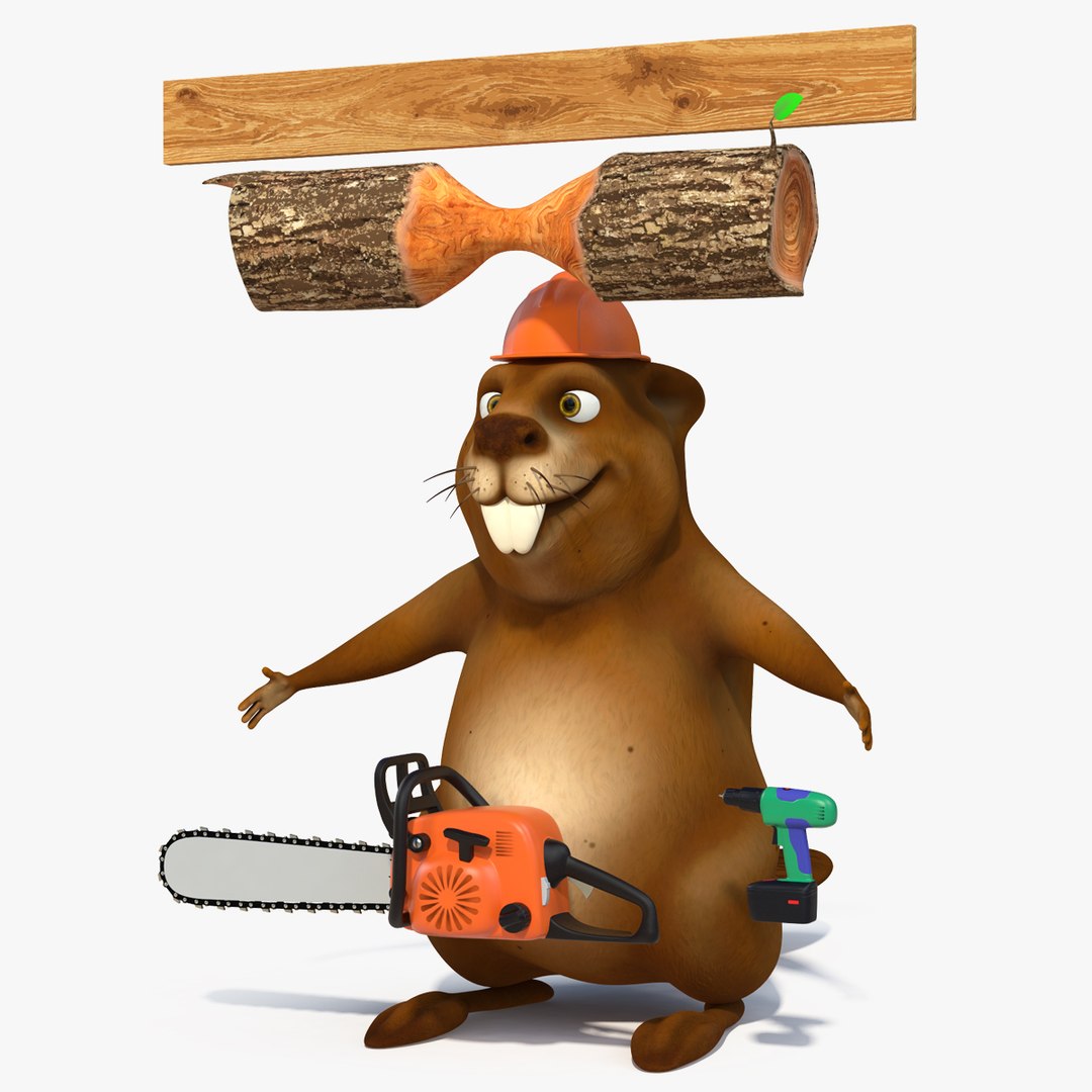 Cartoon Beaver with Tools Set 3D model preview