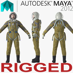 Astronaut Wearing Space Suit Strizh with SK-1 Helmet Rigged for Maya 3D Model