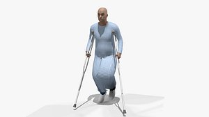3D model old man walking crutches