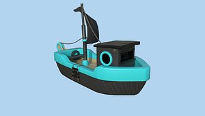 Cartoon Boat 07 Black Blue - Low Poly Ship 3D