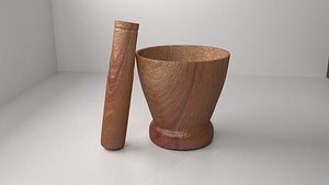 3D wood mortar pestle 3 model