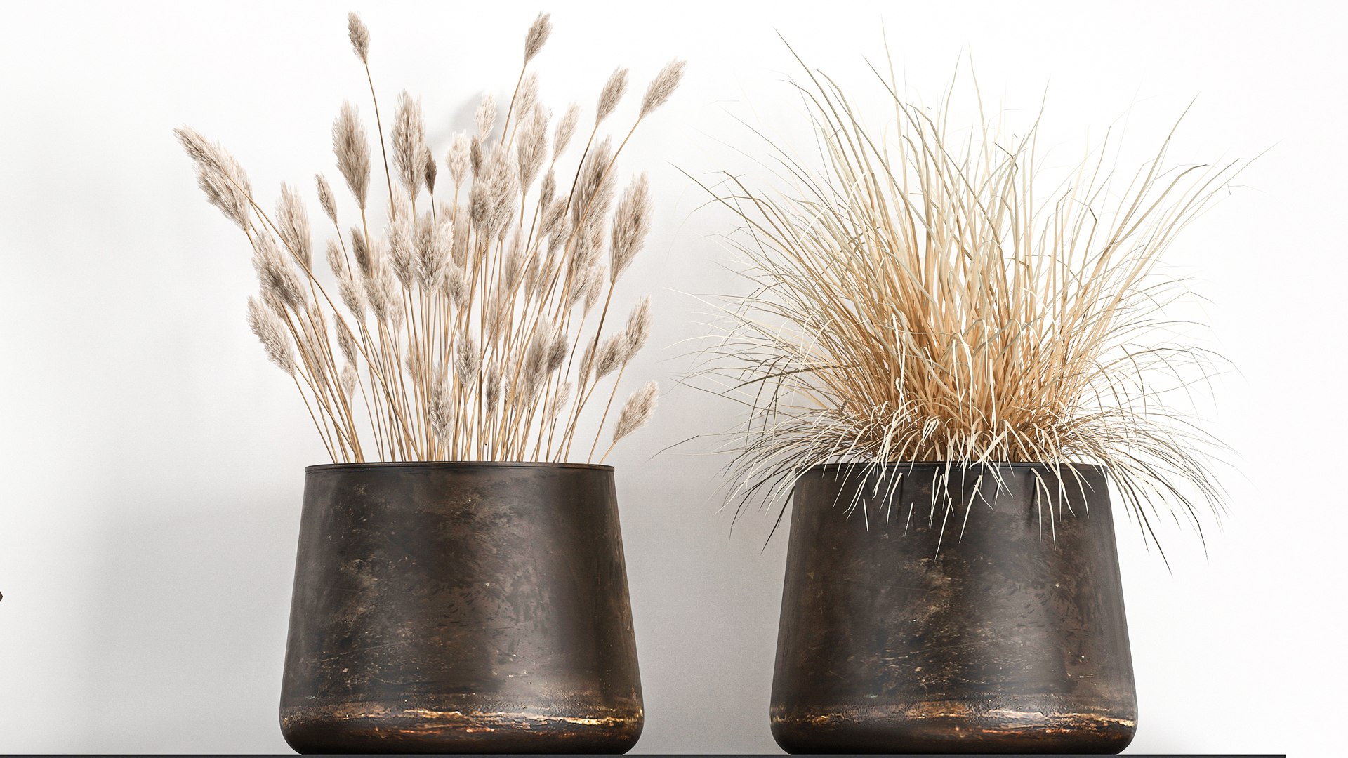 3D Model Bouquets Of Dried Flowers And Reeds In A Vase On A Decorative ...