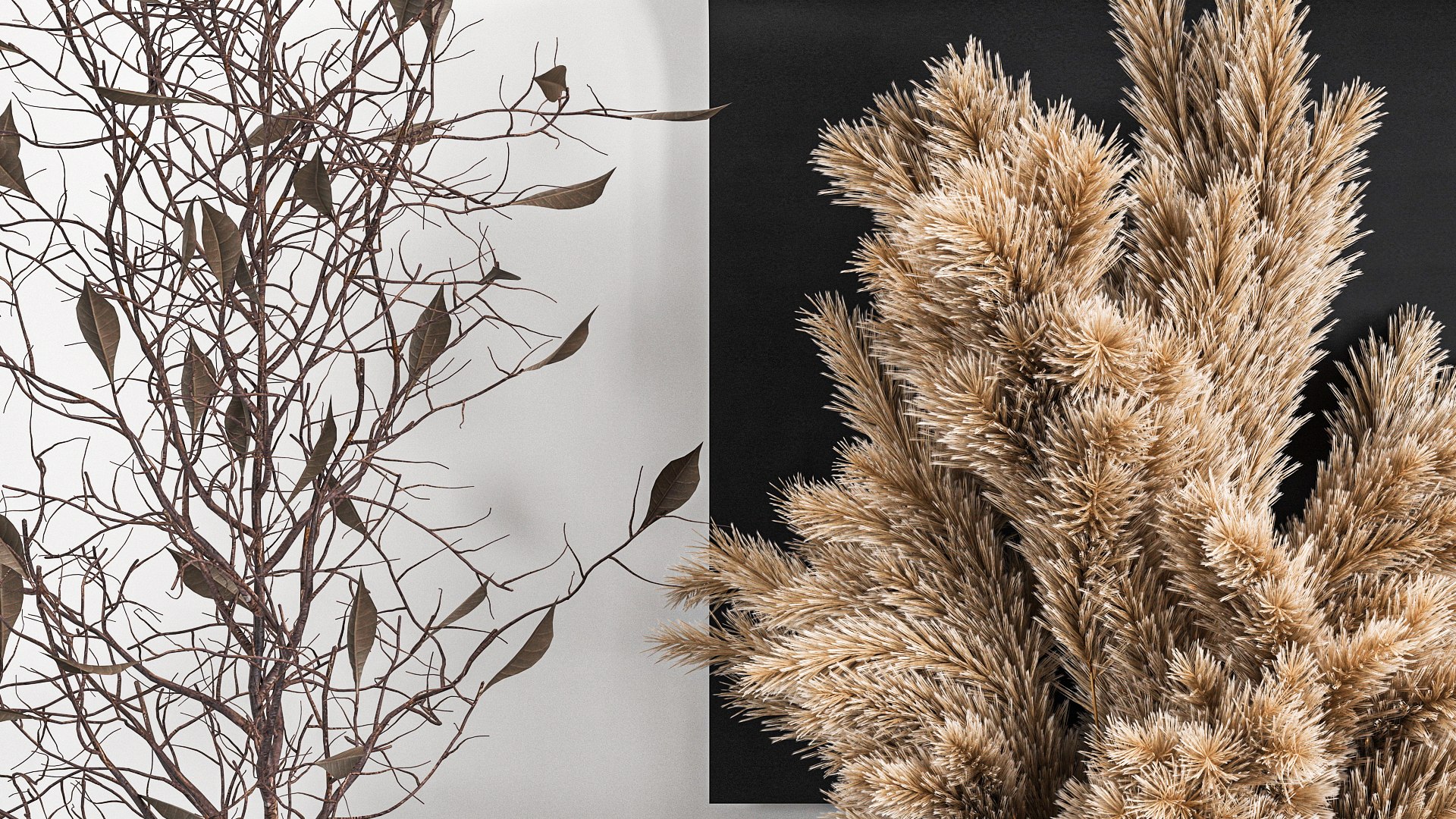3D Model Bouquets Of Dried Flowers And Reeds In A Vase On A Decorative ...