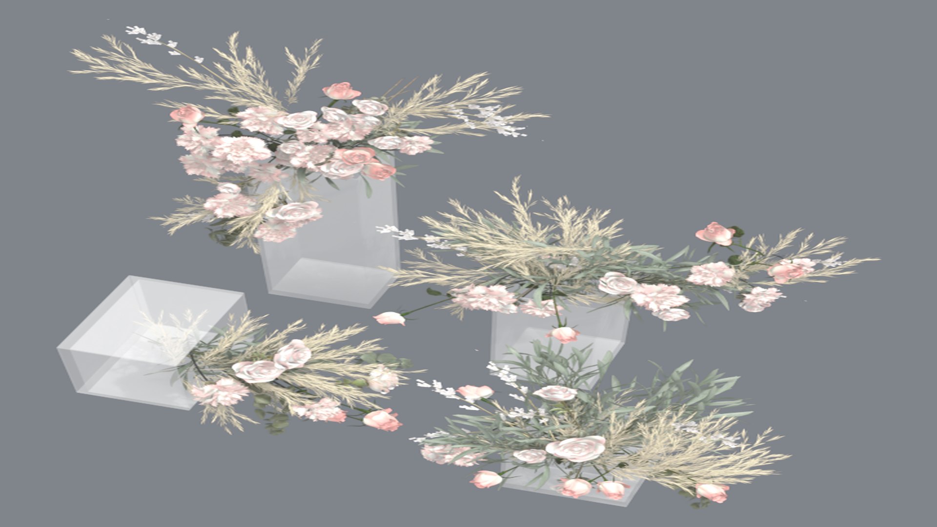 3D Model Potted Blossom Branch 3D Model - Pink Flower Stems In White ...