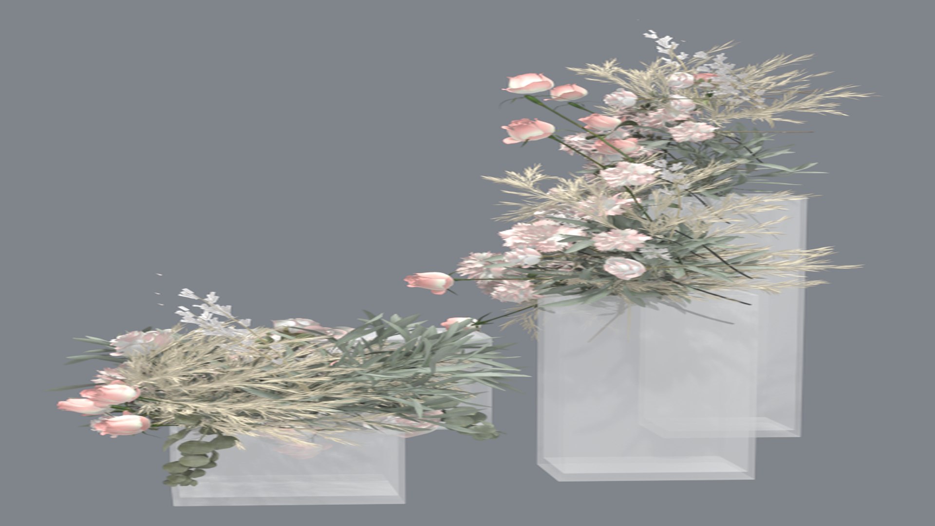 3D Model Potted Blossom Branch 3D Model - Pink Flower Stems In White ...